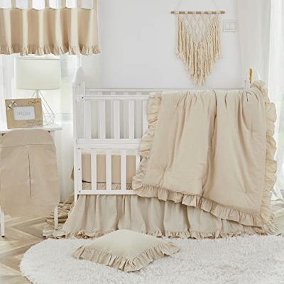 Product: Brandream Baby Crib Bedding Set for Girls Boys Gender Neutral Boho Bohemian Farmhouse Chic Ruffle 6-Piece Nursery Bedding Set - 100% Washed Cotton Beige