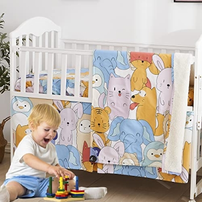 Brandream Neutral Zoo Animal Baby Crib Bedding Set, Cotton Blanket Fitted Sheet Crib Skirt, Elephant Fox Lion Bunny 3 Piece 20.5cm 6 Product: Brandream Baby Crib Bedding Zoo Animal Nursery Decor Neutral Blanket Set with Elephant Fox Lions Rabbit Print, 3 Piece