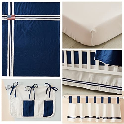 Product: Brandream Boys Crib Bedding 100% Cotton Nursery Bedding American Flag Patchwork Baby Blanket Set Navy Blue White, 3 Pieces