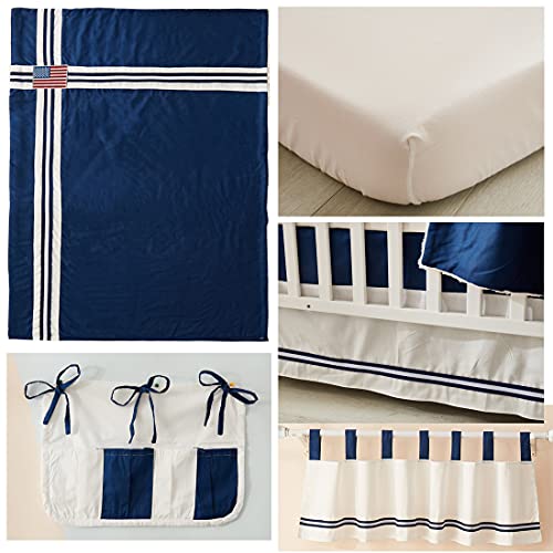 Product: Brandream Boys Crib Bedding 100% Cotton Nursery Bedding American Flag Patchwork Baby Blanket Set Navy Blue White, 3 Pieces