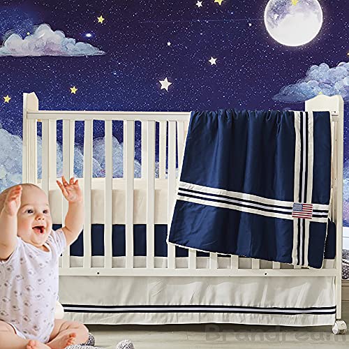 Product: Brandream Boys Crib Bedding 100% Cotton Nursery Bedding American Flag Patchwork Baby Blanket Set Navy Blue White, 3 Pieces