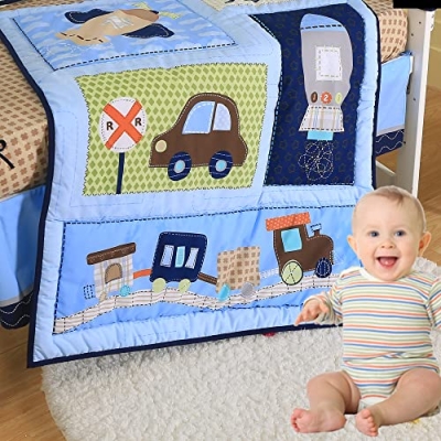 Brandream Boys Crib Bedding Set, Car Spaceship Nursery Comforter Set, Cotton Quilt Fitted Sheet Bed Skirt, 33x42in 6 Product: Brandream Boys Crib Bedding Set Baby Vehicle Nursery Bedding 3 Piece Comforter Set with Car Spaceship