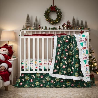 Christmas Crib Bedding Set, 100% Cotton Gender Neutral Baby Nursery Bedding, Reversible Comforter Fitted Sheet Dust Ruffle, 16 Drop 11 Product: Brandream Christmas Crib Bedding Sets for Girl Boy Nursery Set 3 Pieces 100% Cotton Gender Neutral Baby Bedding | Crib Comforter, Fiited Crib Sheet, Dust Ruffle