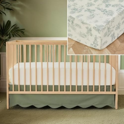 Product: Brandream Crib Sheet & Crib Bed Skirt 100% Cotton French Country Toile Floral Printed Baby Nursery Bedding Set