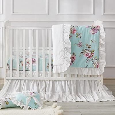 Product: Brandream Crib Sheet & Crib Bed Skirt 100% Cotton French Country Toile Floral Printed Baby Nursery Bedding Set