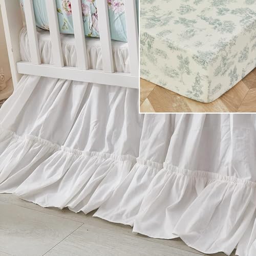 Product: Brandream Crib Sheet & Crib Bed Skirt 100% Cotton French Country Toile Floral Printed Baby Nursery Bedding Set