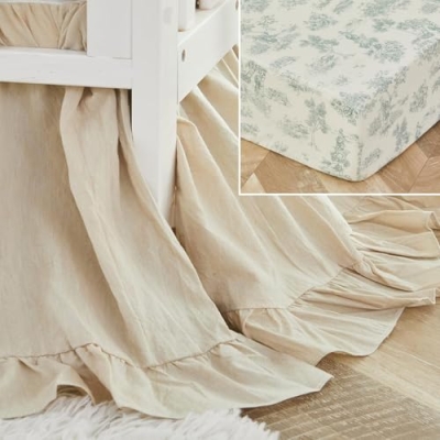 Product: Brandream Crib Sheet & Crib Bed Skirt 100% Cotton French Country Toile Floral Printed Baby Nursery Bedding Set