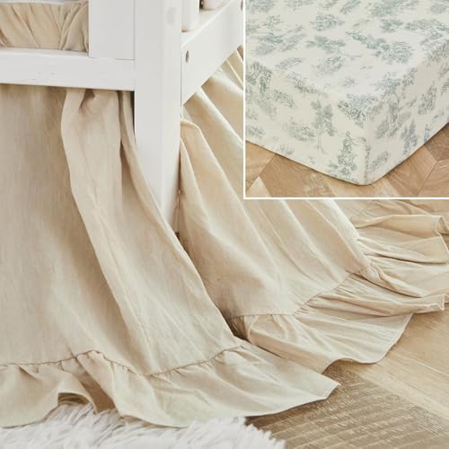 Brandream Crib Sheet & Crib Bed Skirt 100% Cotton French Country Toile Floral Printed Baby Nursery Bedding Set - Crib Bedding Sets Product: Brandream Crib Sheet & Crib Bed Skirt 100% Cotton French Country Toile Floral Printed Baby Nursery Bedding Set