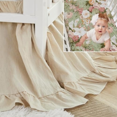 Product: Brandream Crib Sheet & Crib Bed Skirt 100% Cotton Lilium Rose Floral Printed Baby Nursery Bedding Set