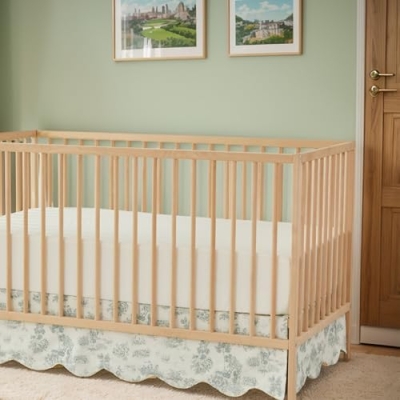 Product: Brandream Crib Sheet & Crib Bed Skirt 100% Cotton Lilium Rose Floral Scallop Edge Toile Farmhouse Chic Boho Crib Bedding Set