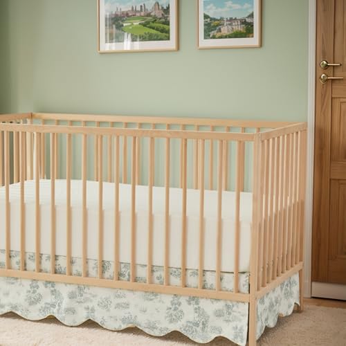 Product: Brandream Crib Sheet & Crib Bed Skirt 100% Cotton Lilium Rose Floral Scallop Edge Toile Farmhouse Chic Boho Crib Bedding Set