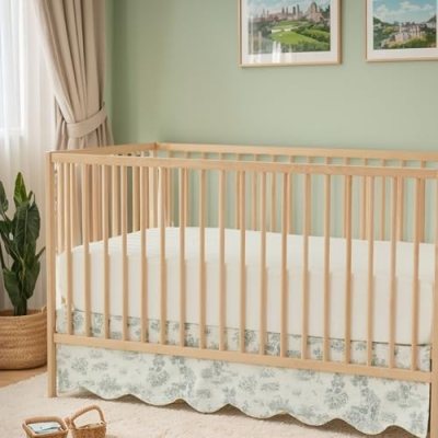 Product: Brandream Crib Sheet & Crib Bed Skirt 100% Cotton Lilium Rose Floral Scallop Edge Toile Farmhouse Chic Boho Crib Bedding Set