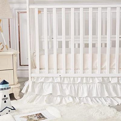 Cotton Crib Sheet Crib Bed Skirt, Lilium Rose Floral White Nursery Bedding Set, Standard Crib Toddler Mattress 52x28in 16 Product: Brandream Crib Sheet & Crib Bed Skirt 100% Cotton Lilium Rose Floral Solid White Dust Ruffle Crib Skirt Baby Nursery Bedding Set