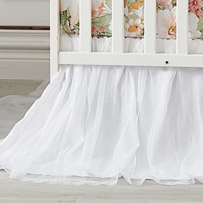 Cotton Crib Sheet, White Lace Tulle Crib Bed Skirt, Lilium Rose Floral Nursery Bedding Set, 52x28in 16 Product: Brandream Crib Sheet & Crib Bed Skirt 100% Cotton Lilium Rose Floral White Lace Tulle Dust Ruffle Baby Nursery Bedding Set