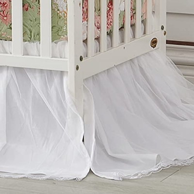 Cotton Crib Sheet, White Lace Tulle Crib Bed Skirt, Lilium Rose Floral Nursery Bedding Set, 52x28in 14 Product: Brandream Crib Sheet & Crib Bed Skirt 100% Cotton Lilium Rose Floral White Lace Tulle Dust Ruffle Baby Nursery Bedding Set