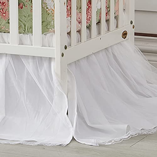 Cotton Crib Sheet, White Lace Tulle Crib Bed Skirt, Lilium Rose Floral Nursery Bedding Set, 52x28in 5 Product: Brandream Crib Sheet & Crib Bed Skirt 100% Cotton Lilium Rose Floral White Lace Tulle Dust Ruffle Baby Nursery Bedding Set