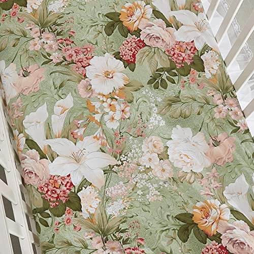 Cotton Crib Sheet, White Lace Tulle Crib Bed Skirt, Lilium Rose Floral Nursery Bedding Set, 52x28in 4 Product: Brandream Crib Sheet & Crib Bed Skirt 100% Cotton Lilium Rose Floral White Lace Tulle Dust Ruffle Baby Nursery Bedding Set