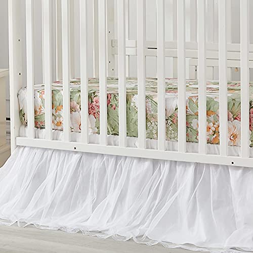 Cotton Crib Sheet, White Lace Tulle Crib Bed Skirt, Lilium Rose Floral Nursery Bedding Set, 52x28in 2 Product: Brandream Crib Sheet & Crib Bed Skirt 100% Cotton Lilium Rose Floral White Lace Tulle Dust Ruffle Baby Nursery Bedding Set