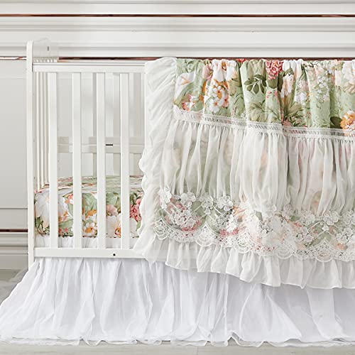 Cotton Crib Sheet, White Lace Tulle Crib Bed Skirt, Lilium Rose Floral Nursery Bedding Set, 52x28in 8 Product: Brandream Crib Sheet & Crib Bed Skirt 100% Cotton Lilium Rose Floral White Lace Tulle Dust Ruffle Baby Nursery Bedding Set