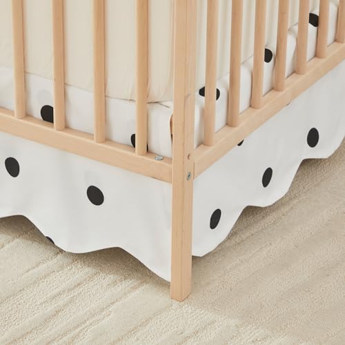 Brandream Black Polka Dot Crib Sheet Crib Bed Skirt, 100% Cotton Scallop Edge Nursery Bedding Set, 52x28in 6 Product: Brandream Crib Sheet & Crib Bed Skirt 100% Cotton Scallop Edge Black Polka Dots Baby Nursery Bedding Set