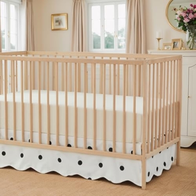 Brandream Black Polka Dot Crib Sheet Crib Bed Skirt, 100% Cotton Scallop Edge Nursery Bedding Set, 52x28in 14 Product: Brandream Crib Sheet & Crib Bed Skirt 100% Cotton Scallop Edge Black Polka Dots Baby Nursery Bedding Set