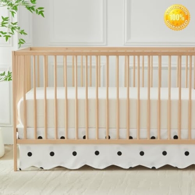 Brandream Black Polka Dot Crib Sheet Crib Bed Skirt, 100% Cotton Scallop Edge Nursery Bedding Set, 52x28in 13 Product: Brandream Crib Sheet & Crib Bed Skirt 100% Cotton Scallop Edge Black Polka Dots Baby Nursery Bedding Set