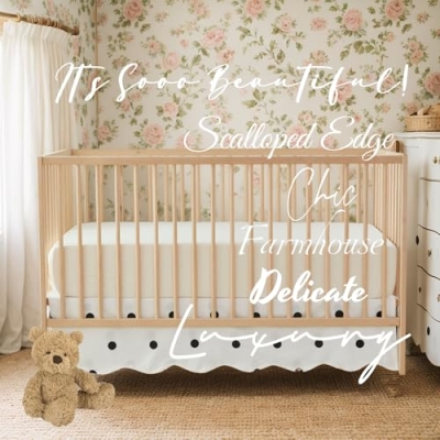 Brandream Black Polka Dot Crib Sheet Crib Bed Skirt, 100% Cotton Scallop Edge Nursery Bedding Set, 52x28in 17 Product: Brandream Crib Sheet & Crib Bed Skirt 100% Cotton Scallop Edge Black Polka Dots Baby Nursery Bedding Set
