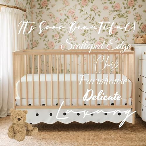 Brandream Black Polka Dot Crib Sheet Crib Bed Skirt, 100% Cotton Scallop Edge Nursery Bedding Set, 52x28in 8 Product: Brandream Crib Sheet & Crib Bed Skirt 100% Cotton Scallop Edge Black Polka Dots Baby Nursery Bedding Set