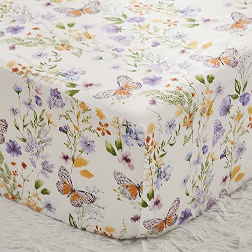 100% Cotton Wildflower Butterfly Crib Sheet, Crib Bed Skirt Baby Nursery Bedding Set, 52x28in, 16in Drop 4 Product: Brandream Crib Sheet & Crib Bed Skirt 100% Cotton Wildflower Butterfly Printed Baby Nursery Bedding Set