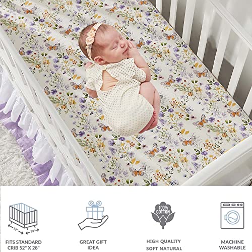 100% Cotton Wildflower Butterfly Crib Sheet, Crib Bed Skirt Baby Nursery Bedding Set, 52x28in, 16in Drop 5 Product: Brandream Crib Sheet & Crib Bed Skirt 100% Cotton Wildflower Butterfly Printed Baby Nursery Bedding Set
