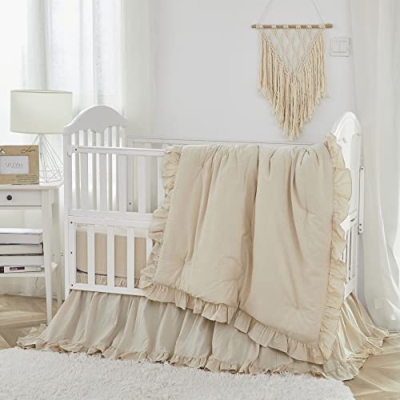 100% Cotton Wildflower Butterfly Crib Sheet, Crib Bed Skirt Baby Nursery Bedding Set, 52x28in, 16in Drop 12 Product: Brandream Crib Sheet & Crib Bed Skirt 100% Cotton Wildflower Butterfly Printed Baby Nursery Bedding Set
