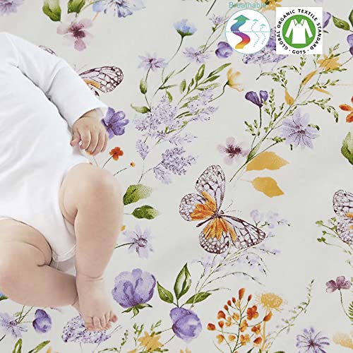100% Cotton Wildflower Butterfly Crib Sheet, Crib Bed Skirt Baby Nursery Bedding Set, 52x28in, 16in Drop 8 Product: Brandream Crib Sheet & Crib Bed Skirt 100% Cotton Wildflower Butterfly Printed Baby Nursery Bedding Set