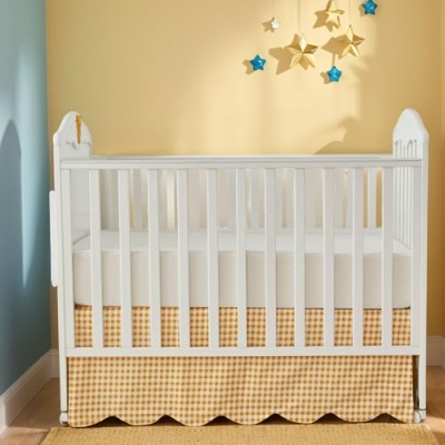 Cotton Crib Sheet Bed Skirt, Yellow Plaid Scallop Edge Nursery Bedding Set, 52x28x16in 14 Product: Brandream Crib Sheet & Crib Bed Skirt 100% Cotton Yellow Scallop Edge Plaid Breathable Soft Baby Nursery Bedding Set