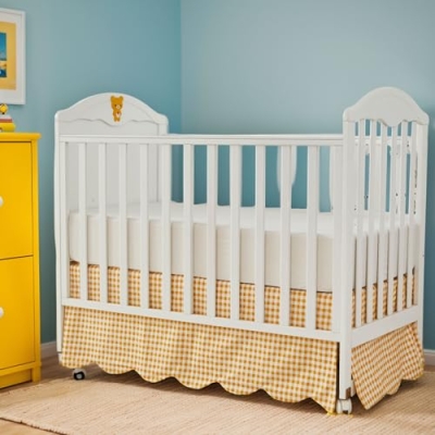 Cotton Crib Sheet Bed Skirt, Yellow Plaid Scallop Edge Nursery Bedding Set, 52x28x16in 12 Product: Brandream Crib Sheet & Crib Bed Skirt 100% Cotton Yellow Scallop Edge Plaid Breathable Soft Baby Nursery Bedding Set