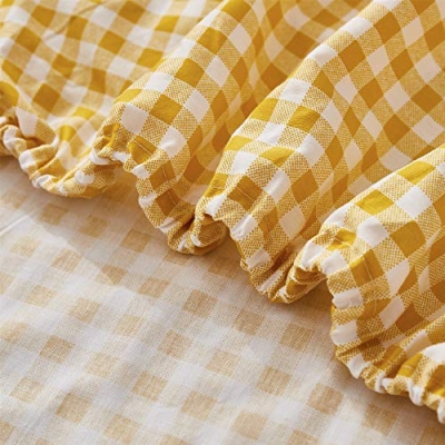 Cotton Crib Sheet Bed Skirt, Yellow Plaid Scallop Edge Nursery Bedding Set, 52x28x16in 10 Product: Brandream Crib Sheet & Crib Bed Skirt 100% Cotton Yellow Scallop Edge Plaid Breathable Soft Baby Nursery Bedding Set