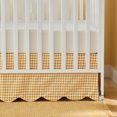 Cotton Crib Sheet Bed Skirt, Yellow Plaid Scallop Edge Nursery Bedding Set, 52x28x16in 15 Product: Brandream Crib Sheet & Crib Bed Skirt 100% Cotton Yellow Scallop Edge Plaid Breathable Soft Baby Nursery Bedding Set