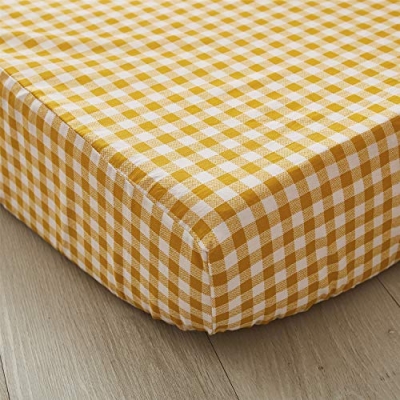 Cotton Crib Sheet Bed Skirt, Yellow Plaid Scallop Edge Nursery Bedding Set, 52x28x16in 9 Product: Brandream Crib Sheet & Crib Bed Skirt 100% Cotton Yellow Scallop Edge Plaid Breathable Soft Baby Nursery Bedding Set