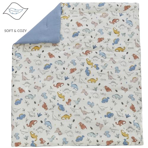 Brandream Dinosaur Crib Bedding Set, 100% Cotton Double Gauze, Blue Cream Multicolor, 6 Piece Nursery Ensemble, 20.5cm 5 Product: Brandream Dinosaurs 6 Piece Crib Bedding Set, 100% Cotton Double Gauze Ultra Soft Cozy Baby Nursery Quilt Crib Sheet Crib Skirt Valance Nursery Collection - Blue Cream Multicolor