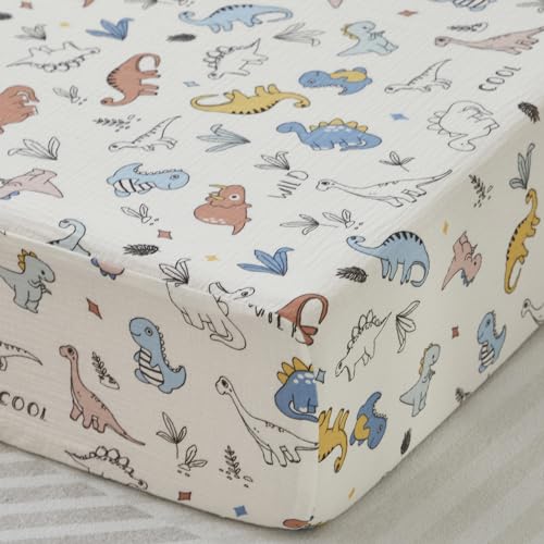 Brandream Dinosaur Crib Bedding Set, 100% Cotton Double Gauze, Blue Cream Multicolor, 6 Piece Nursery Ensemble, 20.5cm 2 Product: Brandream Dinosaurs 6 Piece Crib Bedding Set, 100% Cotton Double Gauze Ultra Soft Cozy Baby Nursery Quilt Crib Sheet Crib Skirt Valance Nursery Collection - Blue Cream Multicolor