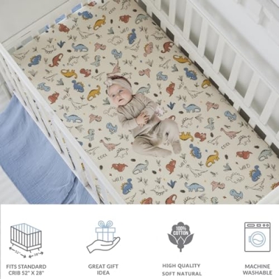 Brandream Dinosaur Crib Bedding Set, 100% Cotton Double Gauze, Blue Cream Multicolor, 6 Piece Nursery Ensemble, 20.5cm 11 Product: Brandream Dinosaurs 6 Piece Crib Bedding Set, 100% Cotton Double Gauze Ultra Soft Cozy Baby Nursery Quilt Crib Sheet Crib Skirt Valance Nursery Collection - Blue Cream Multicolor