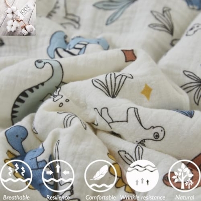 Brandream Dinosaur Crib Bedding Set, 100% Cotton Double Gauze, Blue Cream Multicolor, 6 Piece Nursery Ensemble, 20.5cm 9 Product: Brandream Dinosaurs 6 Piece Crib Bedding Set, 100% Cotton Double Gauze Ultra Soft Cozy Baby Nursery Quilt Crib Sheet Crib Skirt Valance Nursery Collection - Blue Cream Multicolor