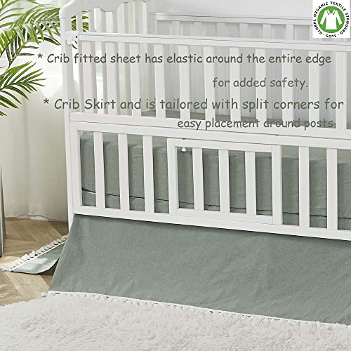 Boho Crib Bedding Set, Sage Green Gender Neutral Nursery, 6 Piece Washed Cotton, 100% Cotton, 52x28in 3 Product: Brandream Gender Neutral Boho Bohemian Baby Girl Boy Nursery Crib Bedding Set - 6pc - Solid Color Sage Green Farmhouse Chic Unisex Minimalist Tassel Fringe Macrame 100% Washed Cotton
