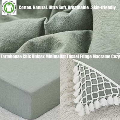 Boho Crib Bedding Set, Sage Green Gender Neutral Nursery, 6 Piece Washed Cotton, 100% Cotton, 52x28in 11 Product: Brandream Gender Neutral Boho Bohemian Baby Girl Boy Nursery Crib Bedding Set - 6pc - Solid Color Sage Green Farmhouse Chic Unisex Minimalist Tassel Fringe Macrame 100% Washed Cotton