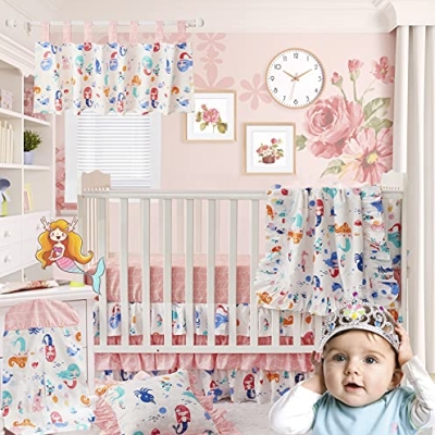 Product: Brandream Girls Nursery Bedding Pink Mermaid Princess Baby Crib Bedding Nautical Ocean Animal Newborn Blanket Set, 100% Cotton