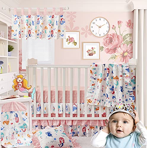 Product: Brandream Girls Nursery Bedding Pink Mermaid Princess Baby Crib Bedding Nautical Ocean Animal Newborn Blanket Set, 100% Cotton