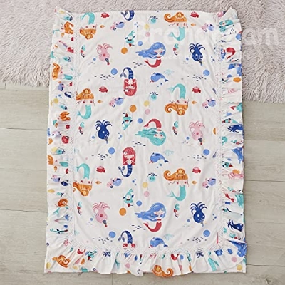 Product: Brandream Mermaid Nursery Bedding Set for Girls Princess Pink Baby Crib Bedding 4 Piece Underwater Fish Blanket Set with Diaper Stacker, 100% Cotton