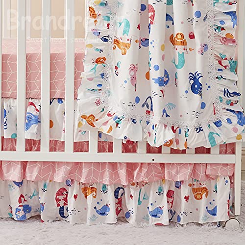 Product: Brandream Mermaid Nursery Bedding Set for Girls Princess Pink Baby Crib Bedding 4 Piece Underwater Fish Blanket Set with Diaper Stacker, 100% Cotton
