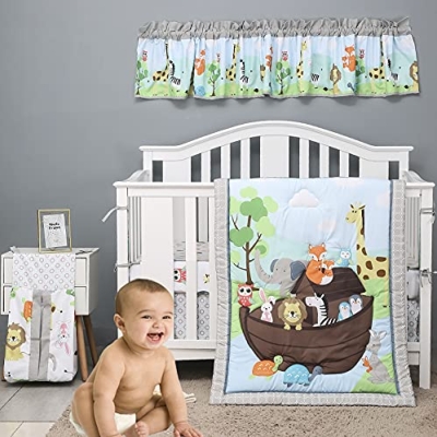 Product: Brandream Nursery Bedding for Boys Jungle Animal Party Baby Comforter Crib Set 6 Piece,Elephant, Girafee, Fox, Lions, Zebra, Grey White Baby Bedding