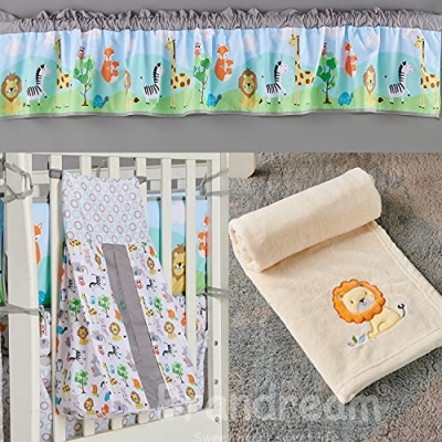 Brandream Jungle Animal Baby Crib Bedding Set, Grey White Elephant Giraffe Fox Lion Zebra, 6 Piece, 33x42in 6 Product: Brandream Nursery Bedding for Boys Jungle Animal Party Baby Comforter Crib Set 6 Piece,Elephant, Girafee, Fox, Lions, Zebra, Grey White Baby Bedding