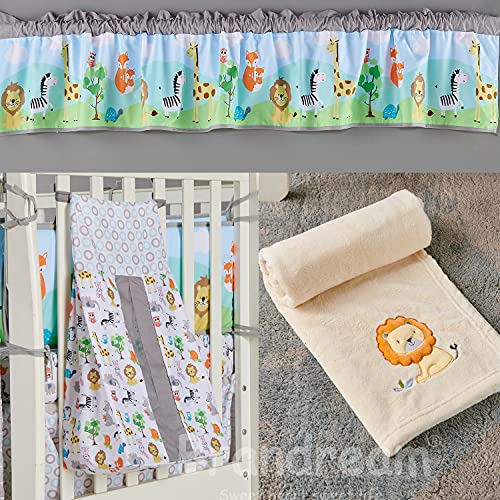 Brandream Jungle Animal Baby Crib Bedding Set, Grey White Elephant Giraffe Fox Lion Zebra, 6 Piece, 33x42in 2 Product: Brandream Nursery Bedding for Boys Jungle Animal Party Baby Comforter Crib Set 6 Piece,Elephant, Girafee, Fox, Lions, Zebra, Grey White Baby Bedding